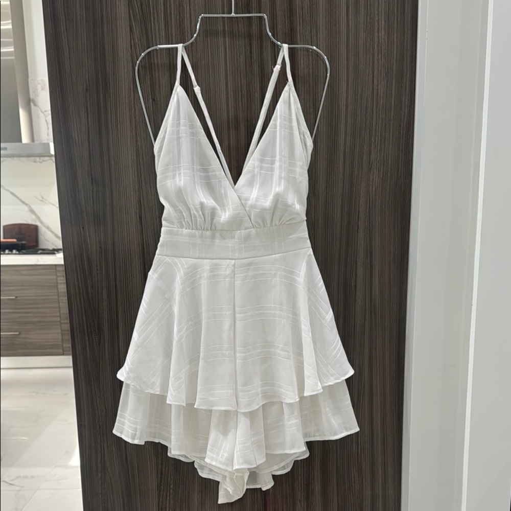 Polly White Ruffled Tiered Mini Romper
